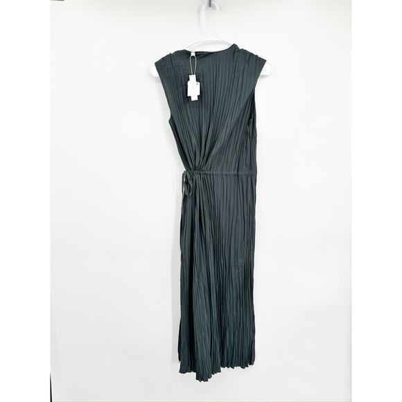 Vince Pleated Tie Sleeveless Slate Blue Gray Midi Dress Size Medium - Picture 9 of 9